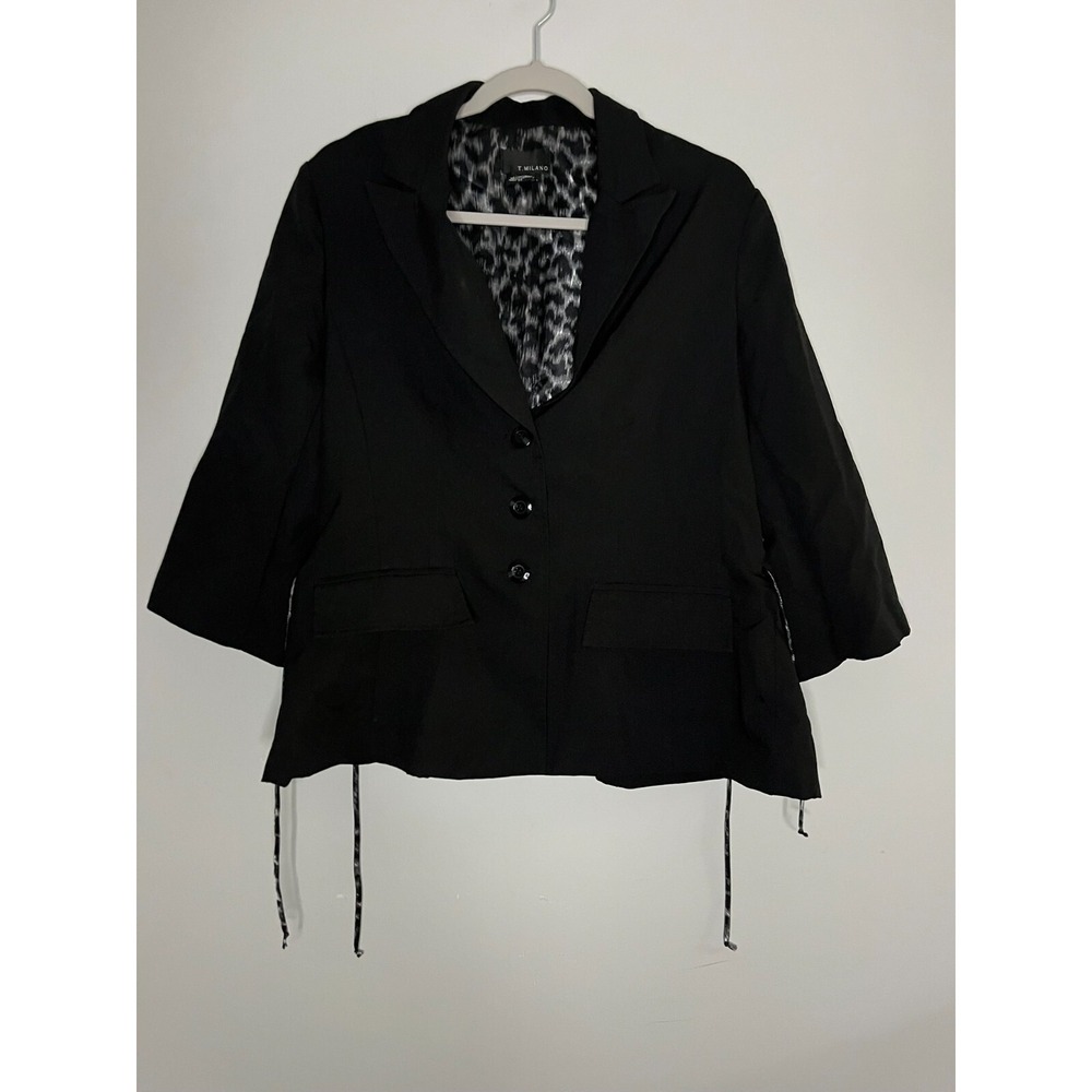 T. Milano Black Career Business Blazer Jacket Single Breasted Womens Size 14